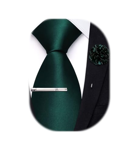 Image of Hi-Tie Pretied Boys Ties Solid Color Kids Adjustable Necktie Lapel Pin Clip Set Age 8-12 Wedding School Graduation