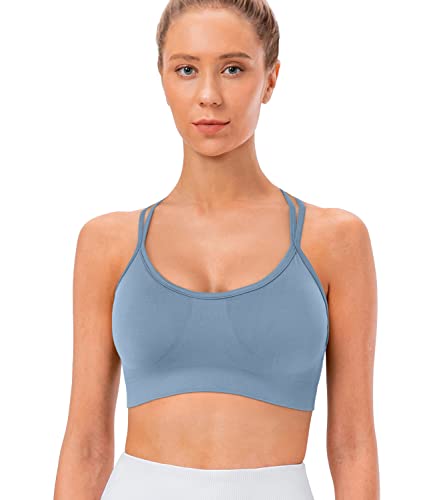 Image of VEQKING Strappy Cross Back Women Sports Bra Pack for Medium Support Workout | Removable Padded Cups, Spaghetti Strap, Comfort Seamless Wirefree, Soft Breathable Fabric, for Gym /Yoga /Pilates /Walking /Daily