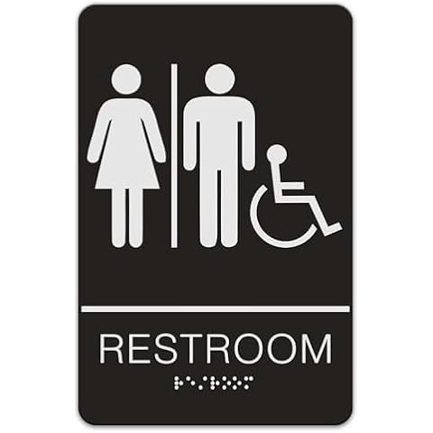 Restroom Sign for Business,Men/Women Restroom Sign with Wheelchair ADA Compliant Braille Bathroom Sign 9 x 6 Inch with Double Sided Strong Adhesive Tape (Unisex handicap, Pack of 1) Cover