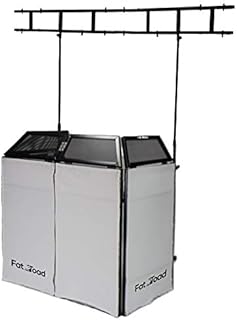 DJ Booth Tabletop With 8FT Lighting Truss Stand Package by FAT TOAD | Foldable Panel Portable Stage Platform Facade White Scrim Cover | Video Light Projector Display Workstation For Sound System Event