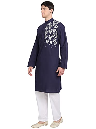 SKAVIJ Kurta Pajama Set for Men Embroidered Cotton Wedding Party Dress Suit 5
