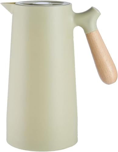 保温ポット卓上ポット 保温保冷 魔法瓶 保温? 1リットル テーブルポット 紅茶 ポット コーヒー ティー 麦茶 お茶 ポット 断熱ポット ガラス製 大容量 おしゃれ ウッドハンドル 洗いやすい 広口 家庭用 (ライトグリーン)