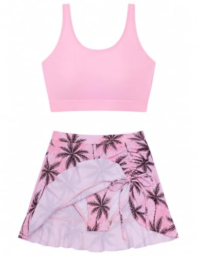 Image of DAXIANG Teens Girls Two Piece Swimsuit Modest Ruffle Skirt Bathing Suit Adjustable Straps Tankini Sets with Padded Size 7-16