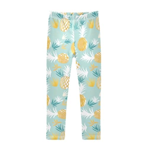 KLL Gold Glitter Pineapples Mint Little Girls Active Leggings Casual High Waisted Activewear Sports