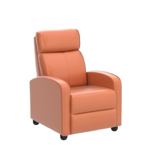 Yaheetech Padded Seat Recliner Chair Set of 2 Single Sofa Recliner for Living Room PU Leather Upholstered Reclining Chair Home Theater Seating Tan