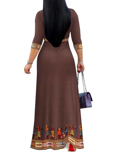 Image of Yajedo Womens Casual Summer Maxi Dress Plus Size Sexy Wrap V Neck 3 /4 Sleeve Sundress with Pockets