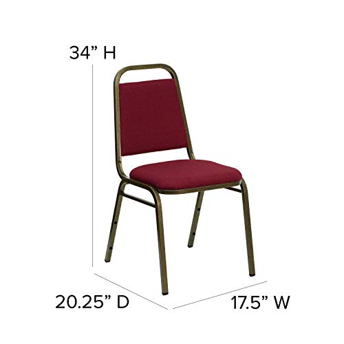 Flash Furniture 4 Pack HERCULES Series Trapezoidal Back Stacking Banquet Chair in Burgundy Fabric - Gold Vein Frame - Image 4