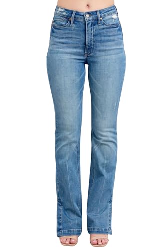 Judy Blue High High Waist Tummy Control Vintage Wash Side Slit Bootcut, Inseam 32