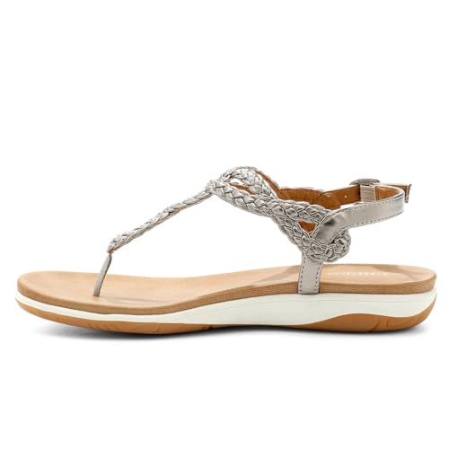 Image of UBFEN Womens Flat Sandals Dress Braided T-Strap Thong Sandals with Arch Support Comfortable for Walking