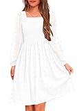 HOSIKA Girls Elegant White Dresses Long Sleeve Fall Wedding Guest Dress 14-15 Years