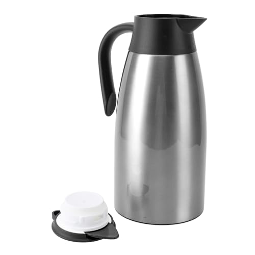 Coffee Carafe Stainless Steel Double Wall, 2L Leak Proof Insulated Vacuum Dispenser, Hot Cold Drink, Home Office Use, Silver