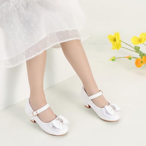 Image of PANDNAINJIA Girls Dress Shoes Toddler Heels Mary Jane Pumps | Little Big Kids Low Heel Flower Girl Bow Wedding Party Church Communion Princess Shoes