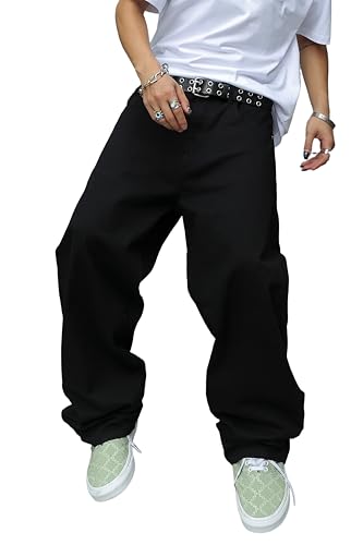 MZNBURAM Men's Non-Stretch Loose Fit Wide-Leg Baggy Jeans MZNBURAM Men's Non-Stretch Loose Fit Wide-Leg Baggy Jeans