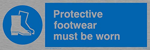 Preisvergleich Produktbild Viking Schilder mp285-l15-ms "Schutz Schuhe zu tragen," Sign, marine Grade Edelstahl, 50 mm H x 150 mm W