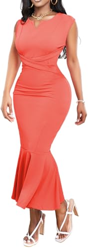 Image of SxClub Elegant Dress for Women Sexy 3 /4 Sleeve Business Knee Length Dresses Fishtail Zipper Belt