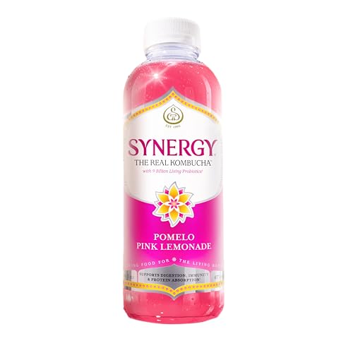 SYNERGY The Real Kombucha - Pomelo Pink Lemonade - 16 fl oz Bottle - Raw Probiotic Drink for Gut Health and Immune Support
