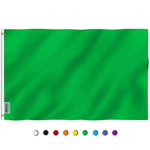 ANLEY Fly Breeze 3x5 Foot Solid Green Flag - Vivid Color and Fade Proof - Canvas Header and Double Stitched - Plain Green Flags Polyester with Brass Grommets 3 X 5 Ft