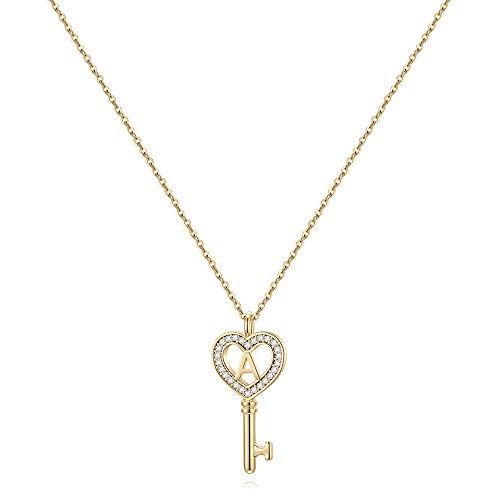 Colliers Initiales pour Femmes Bijoux Cadeaux - Or 14K Rempli A Initiale Lettre Colliers Clé Charme Cubic Zirconia Pendentif Collier pour Couple Femme Petite Amie Cover