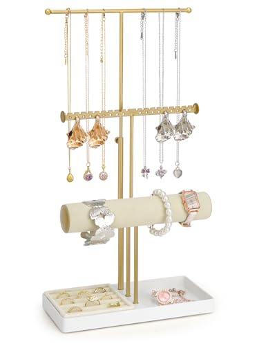 mepure Porte Bijoux 3 Niveaux – Présentoir Élégant pour Colliers, Bracelets, Boucles d’Oreilles – Support Rangement Bijoux Femme, Décoration Chambre,...