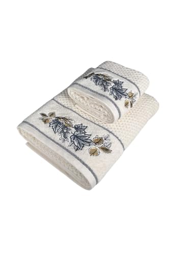 Image of SENSES By Riba Cotton Towel Set 550 GSM - Design 8, 2 Pcs| 1 Bath + 1 Hand Towels Combo | Super Soft, Absorbent, Lightweight, Antimicrobial, Low Linting