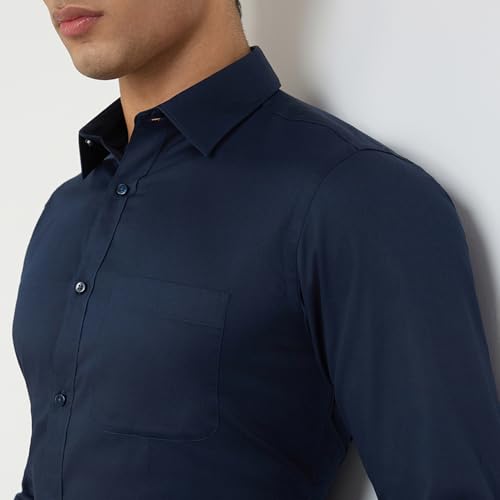 Image of Raymond Men Cotton Slim Fit Solid Pattern Semi Cut Away Collar Formal Shirt