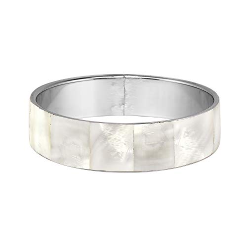 Stunning Iridescence White Mother of Pearl Shell Bangle Bracelet - Image 3