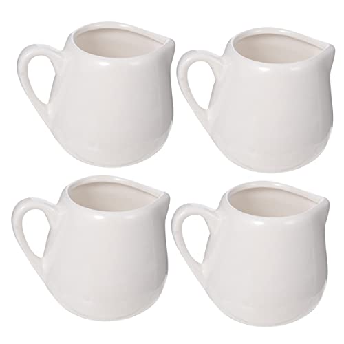 KICHOUSE Set of 4 Mini Ceramic Milk Jugs Kitchen Sauce Containers Creamer Jars Comfort Grip Handle