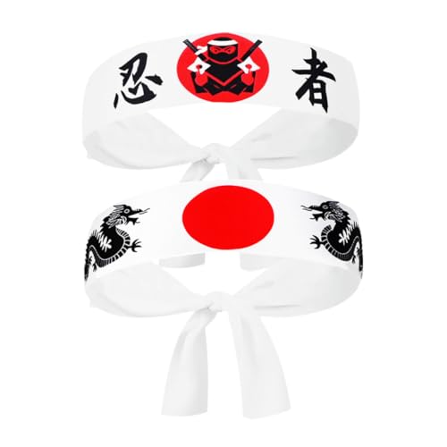 Hemobllo 2 piezas Diadema Japonesa Estilo Samurái para Chef y Karate Banda Decorativa Fácil de Atar para Cocina Deportes y Disfraces