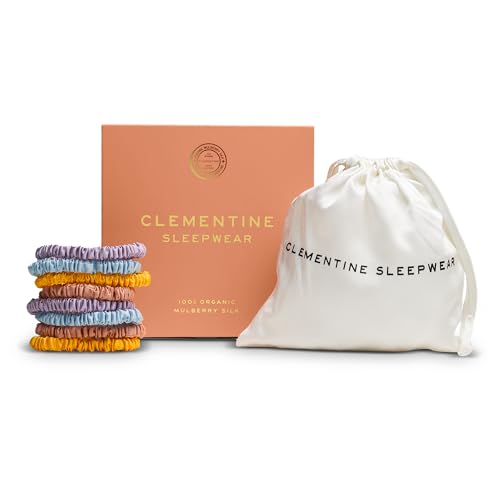 Clementine Organic Silk Scrunchies, 8 Skinny, GOTS Certified, Crease-Free