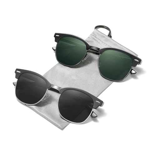 Carefully Men Classic Polarized Sunglasses Semi Rimless Frame Women's UV400 Protective Eyewear 2PCS