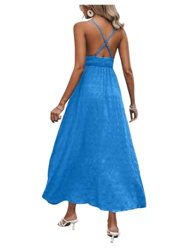 Milumia Women's Summer Smocked Cami Maxi Dress Boho V Neck Spaghetti Strap A Line Flowy Beach Long Sundress2