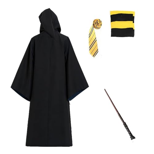 OYYJIG Magician Robe for Adult Teens Wizard School Costume for Men Women Four Magic College Styles Cloak Witch Hooded Cape (Yellow S)