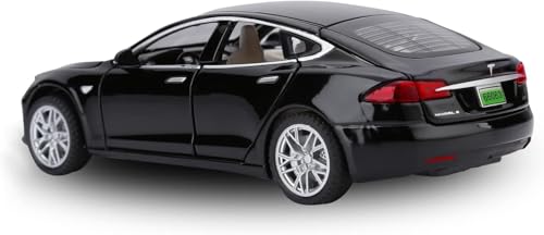 Image of WORSHIPER Tesla Model 66063 1:32 Scale Alloy Diecast Model Metal Pull-Back Car with Sound Light and Opening Doors: A Kids' Toy Vehicle Gift (1:32 Tesla - Black)