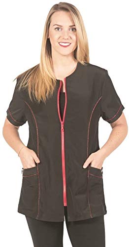 Ladybird Line Fashionable Red Zipper Grooming Jacket Ideal for Pet Groomers and Hair Stylist (3X-Large)