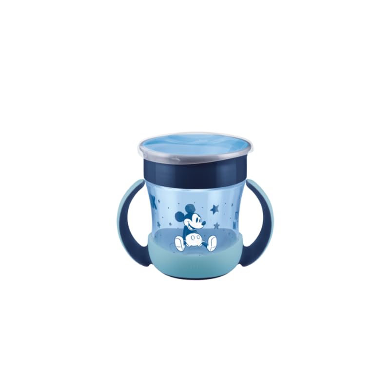 NUK Mini Magic Cup Learning Cup with Luminous Effect, 6+ Months, 160 ml, Leak-Proof 360° Drinking Rim, Ergonomic Handles, BPA-Free, Lion (Blue)
