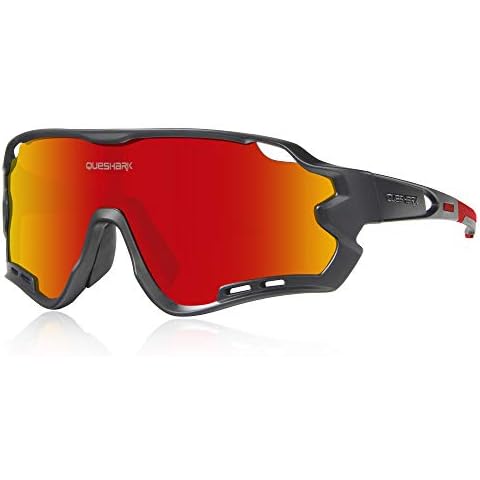 Queshark HD Polarized UV Protection Cycling Glasses Bike Eyewear For Road MTB Bike 4 Lens Cover