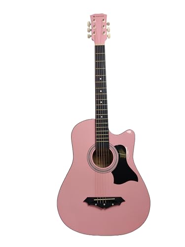 Image of Joymusic 38 inch pink beginner acoustic guitar kit,bundle with a strap with picks holder,digital tuner, set strings, capo,cleaning cloth,6 picks,gig bag.(JG-38C,PK)