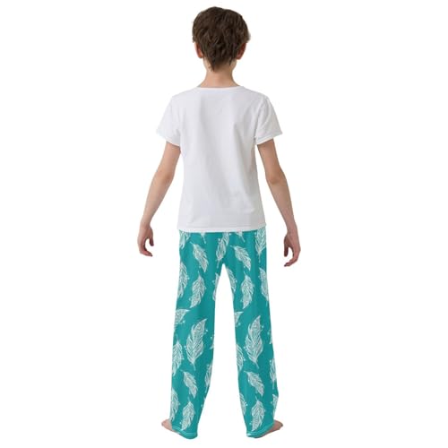 ZZXXB Feather Print Boys Long Pants Soft Trousers Elastic Waist Kids Lounge Bottoms with Pockets S-XL3