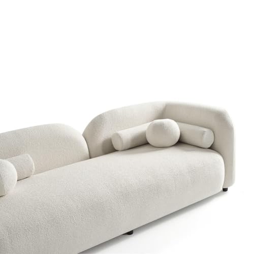 Image of CRAFTCITY Curved 3 Seater Cloud Sofa Upholstered 3 Seater Sofa for Living Room Bedroom Home Office Meeting Room Velvet Fabric Sofa (Beige)
