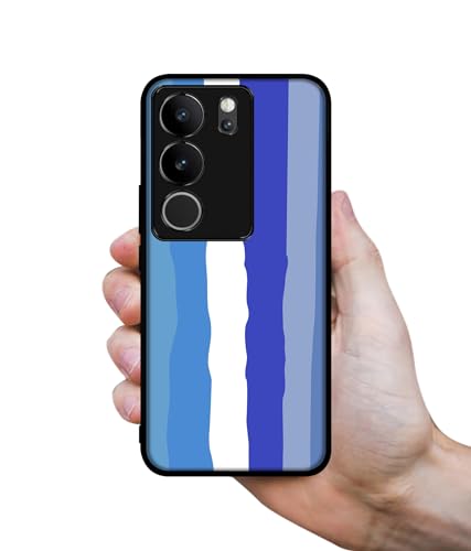Image of Blue Stripes Rainbow Design Premium 2D Printed Metal Back Case Cover for Vivo V29 5G / V29 Pro 5G