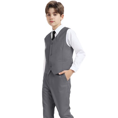 Image of Boys' Vest Slim Formal Suit Vest for Wedding Homecoming with Pockets Adjustable Back Strap, Size 2-20 Years