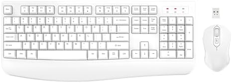 EDJO Wireless Keyboard and Mouse Combo, USB Plug & Play (White) | Windows & Mac compatible, full-size with number pad, wrist rest, ergonomic, 3 DPI adjustable