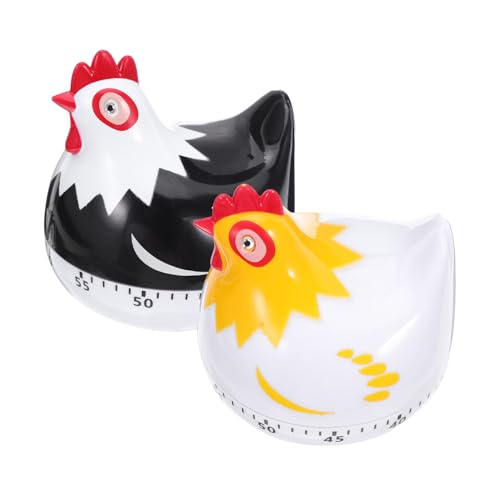 Toyvian 2 Pezzi Timer Meccanico da Cucina in Animato Design Gallina Nera e Bianca Batterie Facile da Usare Strumento per Gestione