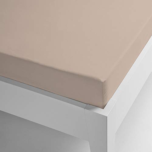 Miracle Home. Fitted Sheet, Elastic, Soft, Comfortable, Anti-Pilling. Cotton 50% 50% Polyester. Beige. 90 x 200 cm