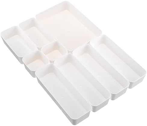 9 Pcs Stackable Drawer Organizer Set, Plastic Storage Trays and D...