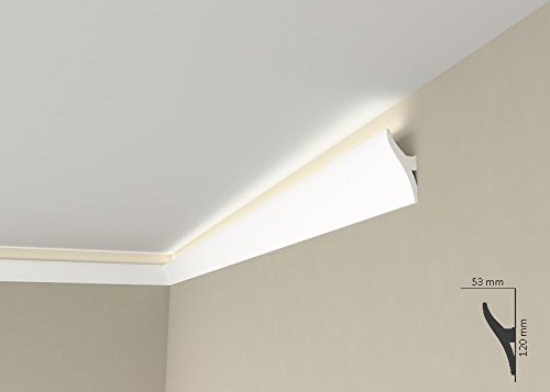Preisvergleich Produktbild Lichtleiste "QL010" - Stuckleiste für indirekte Beleuchtung (aus hochfestem Polyurethan)