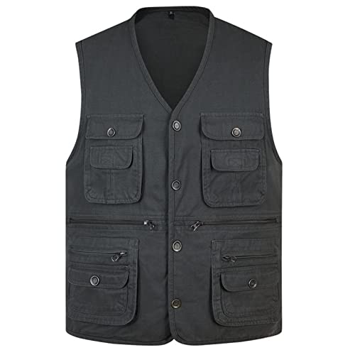 Chaleco de verano multi-bolsillos Kelsiop sin mangas y con botones chaleco color solido Ejercito L 5