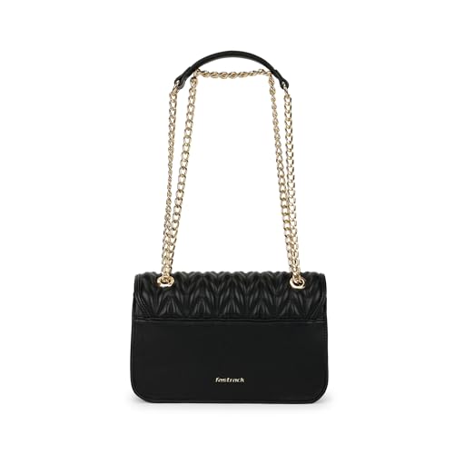 Image of Fastrack QuiltGrid Shoulder Bag | Faux-Leather Women's Handbag | Diamond Quilted Design | Adjustable Chain Strap | Zipper & Magnetic Closure | Gold-Finish Hardware
