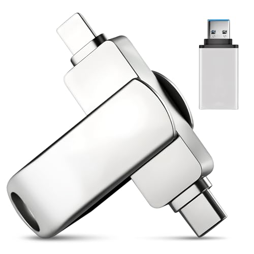Memoria USB C de 128 GB para iPhone, 3 en 1 con USB C, USB 3.0 y L, OTG Photo Stick para iPhone/iPad/Android/PC/Mac, memoria externa para fotos y vídeos, color plateado (128 GB)