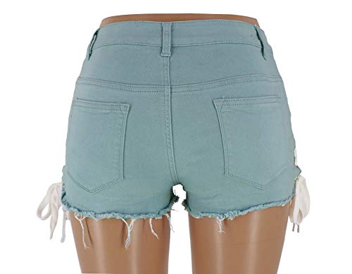 chouyatou Women's High Waist Perfect Butt-Lifting Destroyed Hole Fringed Denim Short Drawstring Slit4